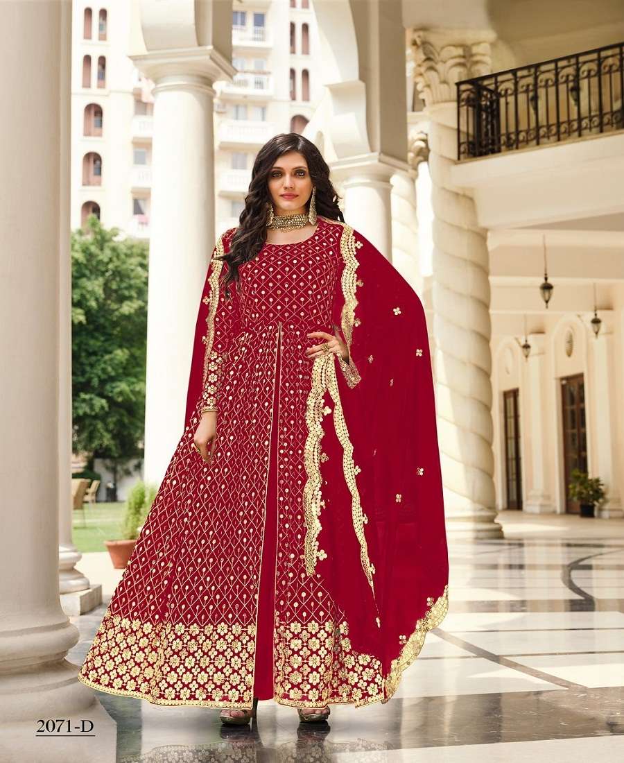 DESIGNER FANCY PARTY WEAR RED LONG ANARKALI GEORGETTE SALWAR SUIT SENHORA MOKSHA 2071 D