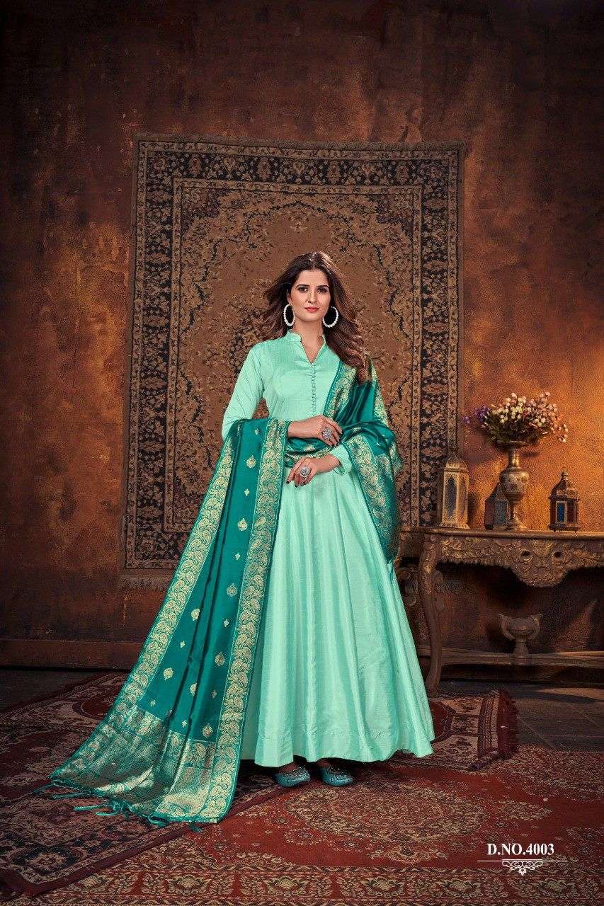 DESIGNER FANCY PARTY WEAR SEA GREEN LONG SILK ANARKALI SKIRT GEORGETTE SALWAR SUIT KARISHMA 4003