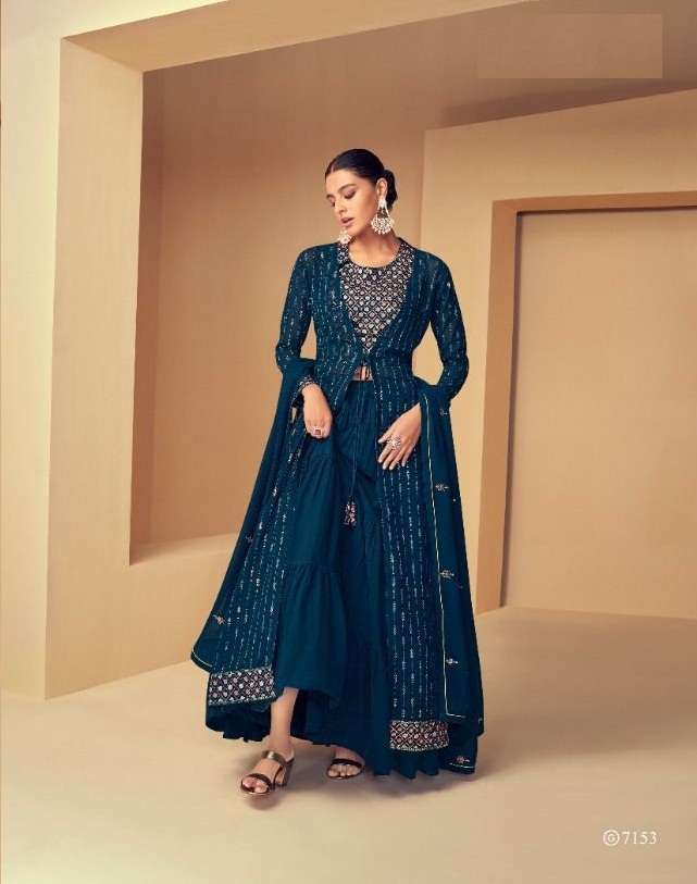 DESIGNER FANCY RAMA BLUE SHARARA SALWAR SUIT FOR WEDDING PARTY WEAR IN REAL GEORGETTE FABRIC AF 7153