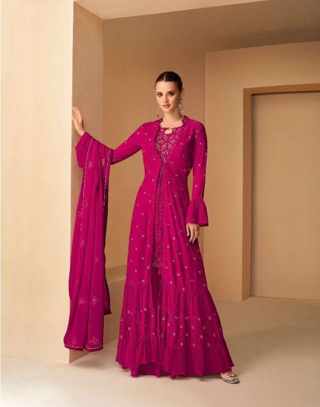 DESIGNER FANCY RANI PINK SHARARA SALWAR SUIT FOR WEDDING PARTY WEAR IN REAL GEORGETTE FABRIC AF 7155