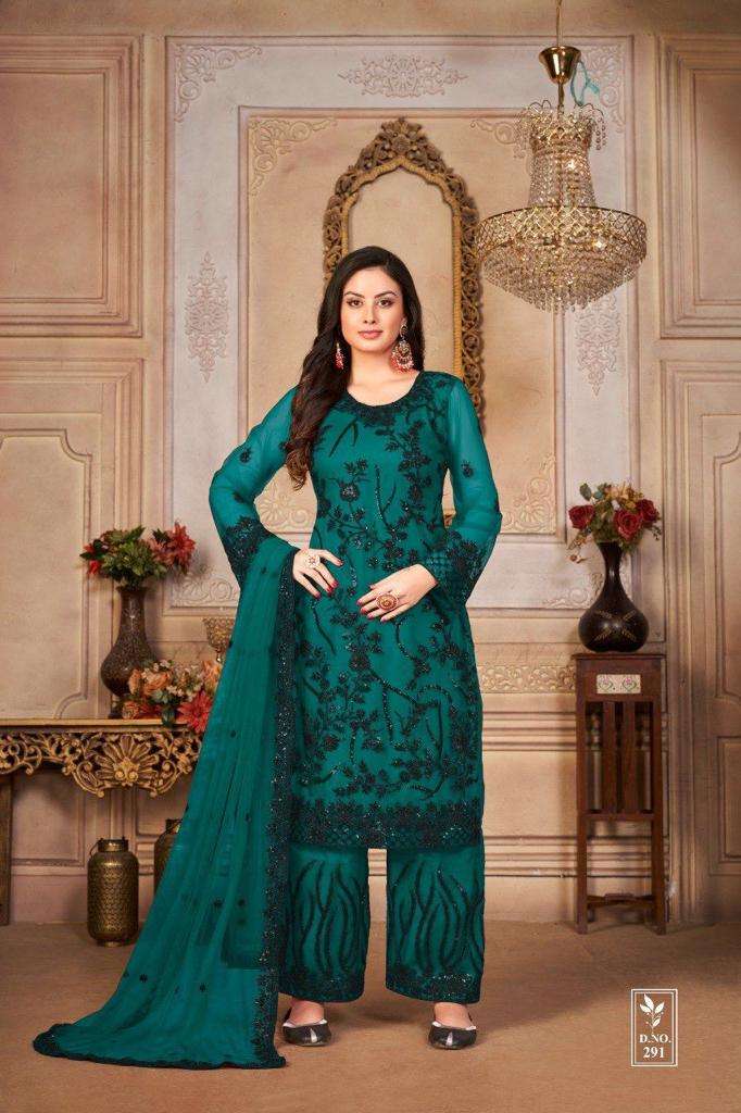 DESIGNER FANCY STRAIGHT GREEN SALWAR SUIT FOR WEDDING PARTY WEAR IN NET FABRIC VAANI 291