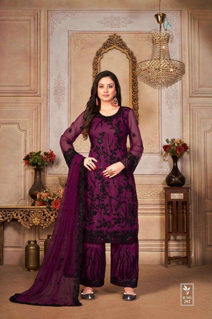 DESIGNER FANCY STRAIGHT PURPLE SALWAR SUIT FOR WEDDING PARTY WEAR IN NET FABRIC VAANI 292