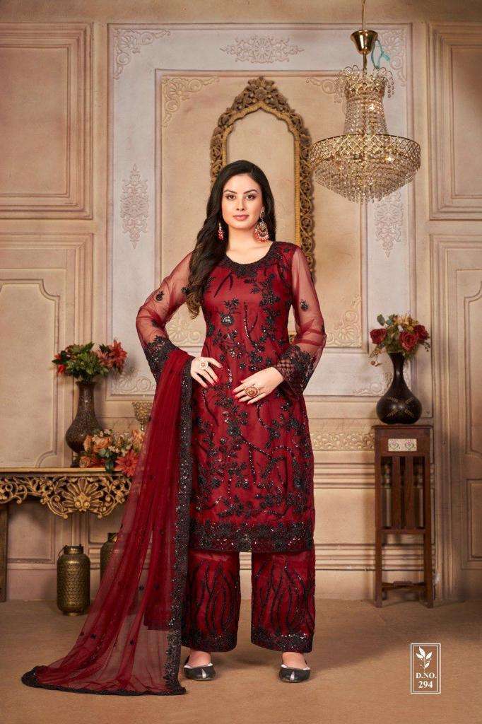 DESIGNER FANCY STRAIGHT SALWAR SUIT FOR WEDDING PARTY WEAR IN NET FABRIC VAANI 294