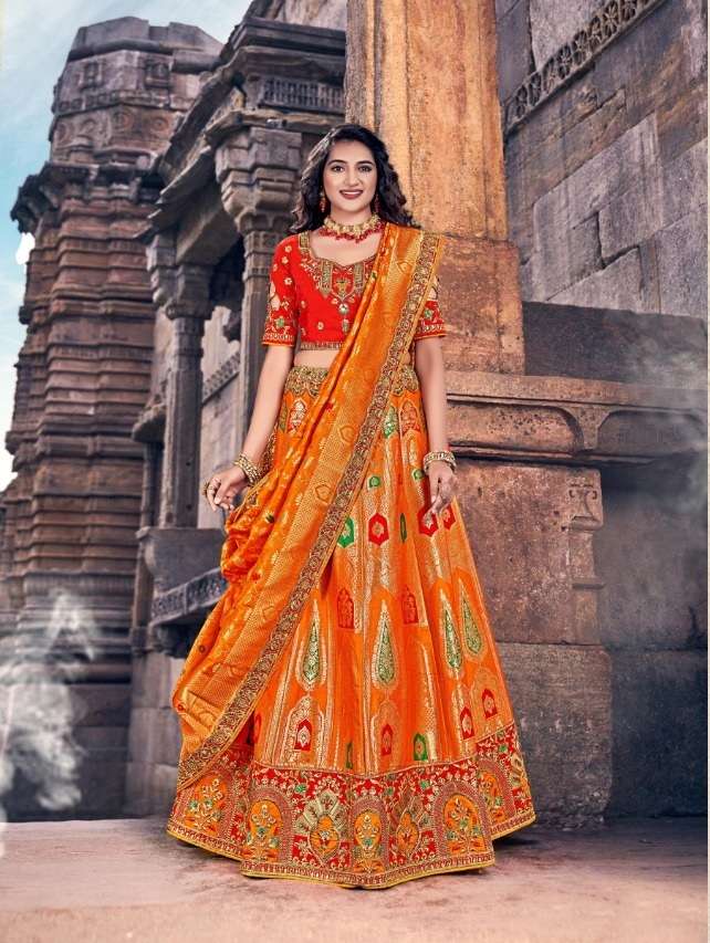 DESIGNER FANCY TRENDY PARTY WEAR BANARASISILK LEHENGA CHOLI PRERNA SM 1709