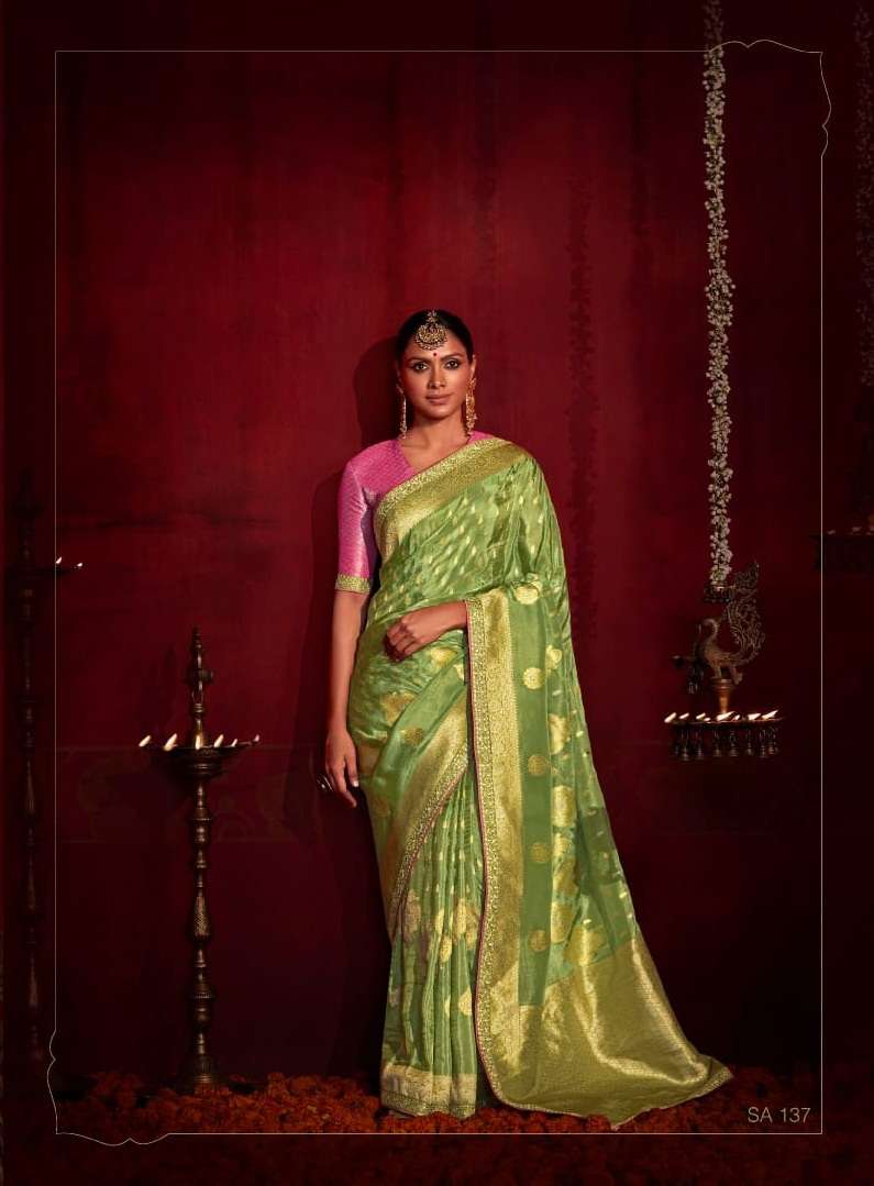 DESIGNER FANCY WEDDING PARTY WEAR GREEN SILK DESIGNER HEAVY SAREE KIMORA SINDHURI 137