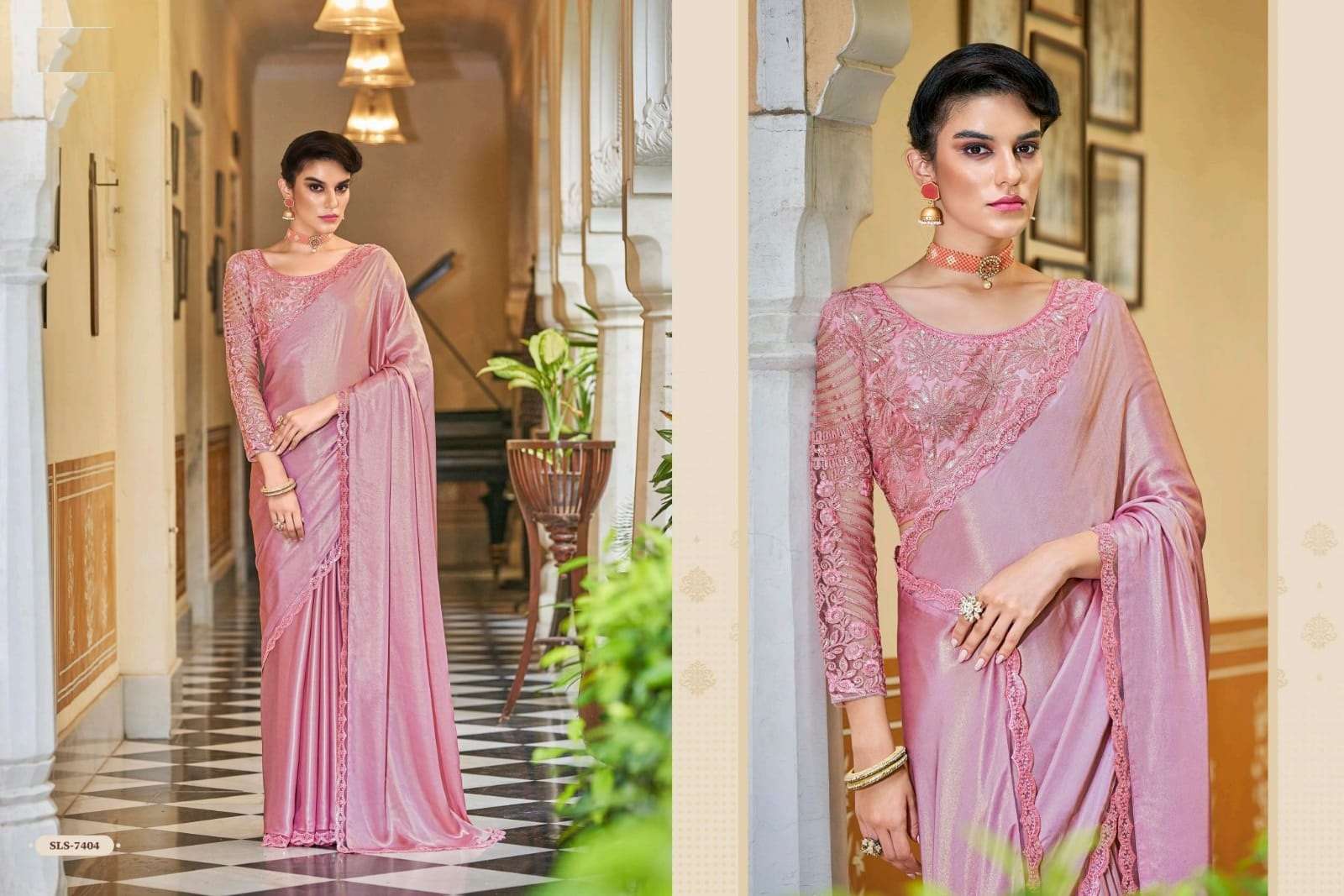 DESIGNER FANCY WEDDING PARTY WEAR PINK SILK DESIGNER HEAVY SAREE TFH SALSA 7404