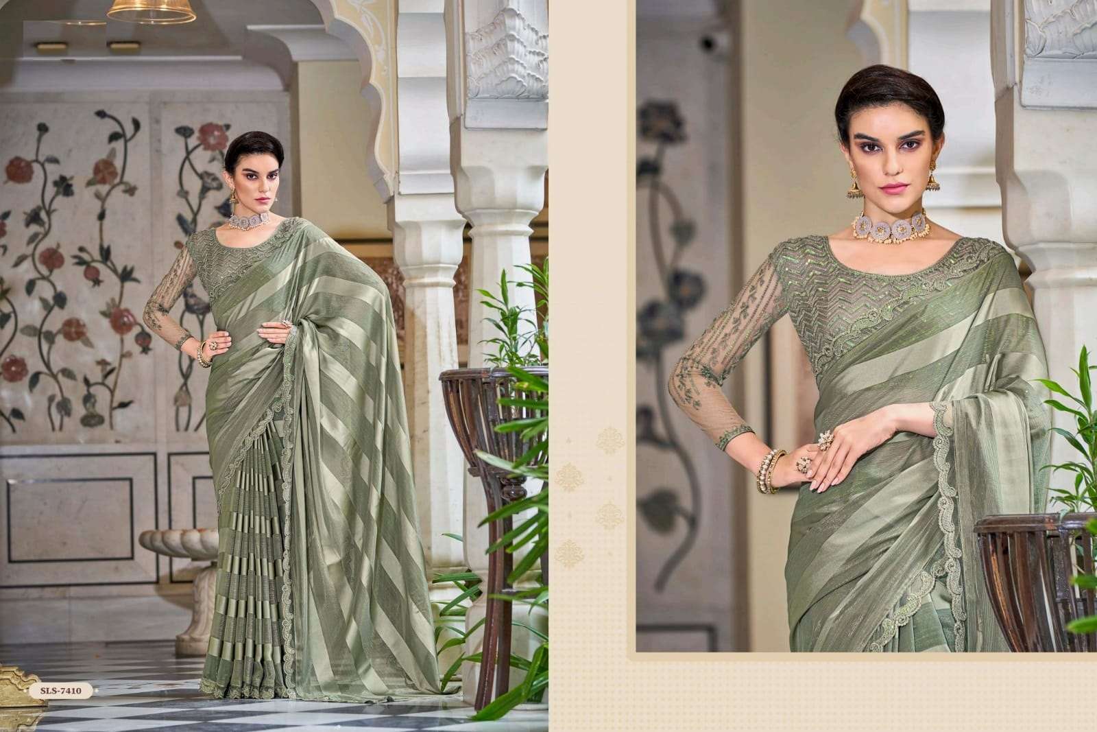 DESIGNER FANCY WEDDING PARTY WEAR PISTA SILK DESIGNER HEAVY SAREE TFH SALSA 7410