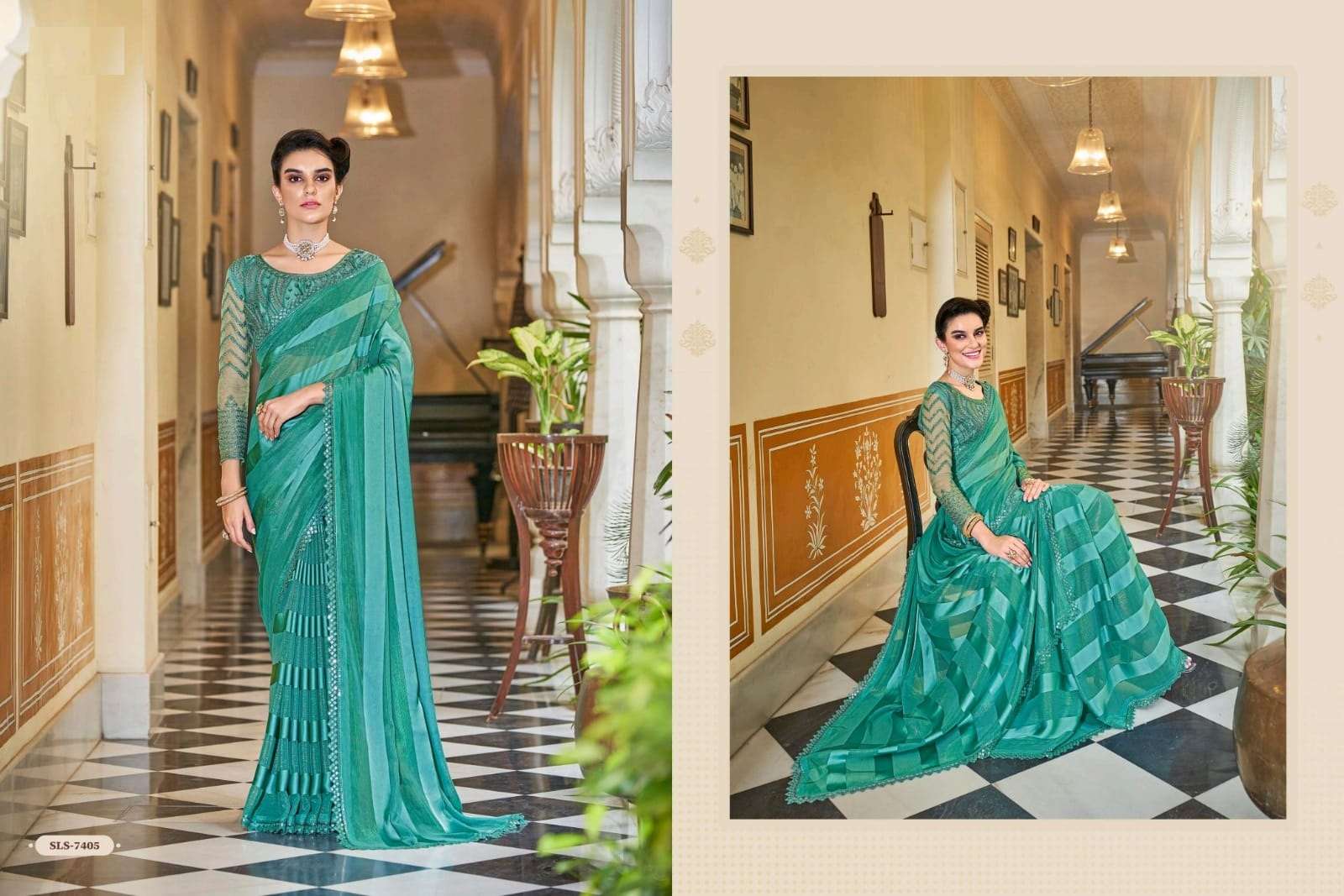 DESIGNER FANCY WEDDING PARTY WEAR RAMA GREEN SILK DESIGNER HEAVY SAREE TFH SALSA 7405