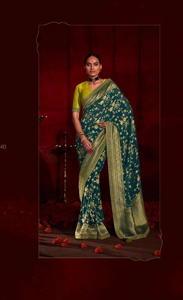 DESIGNER FANCY WEDDING PARTY WEAR RAMA SILK DESIGNER HEAVY SAREE KIMORA SINDHURI 140