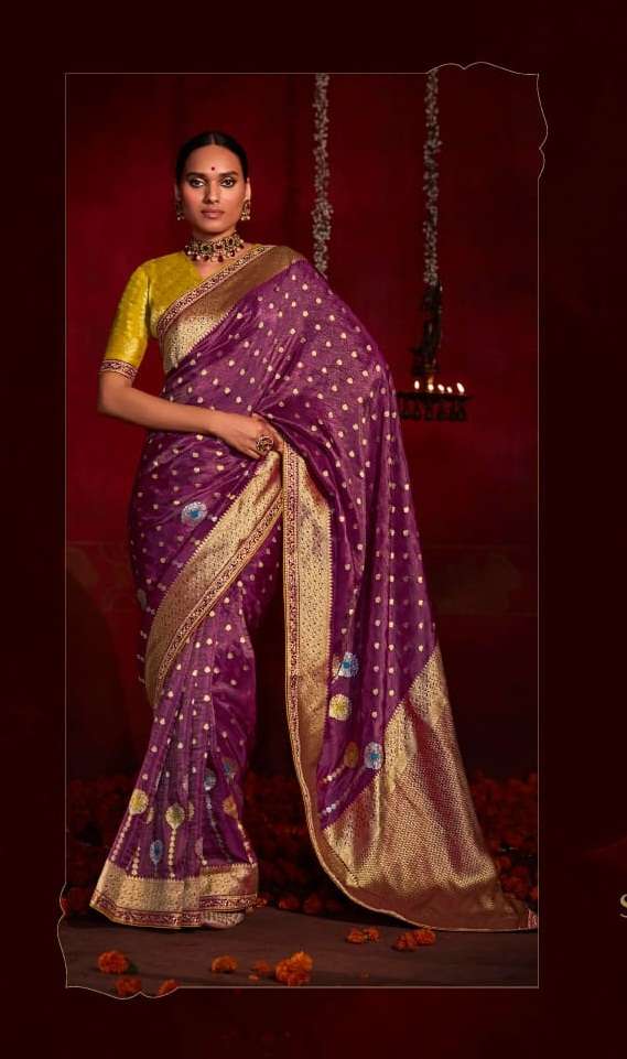 DESIGNER FANCY WEDDING PARTY WEAR WINE SILK DESIGNER HEAVY SAREE KIMORA SINDHURI 136