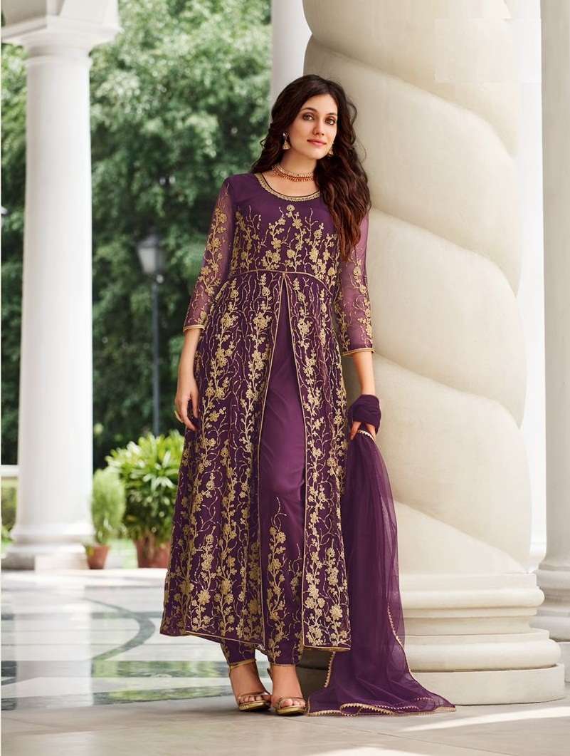 DESIGNER TRENDY WEDDING PARTY WEAR BUTTERFLY NET LONG SALWAR SUIT SENHORA SHARMIN 2066