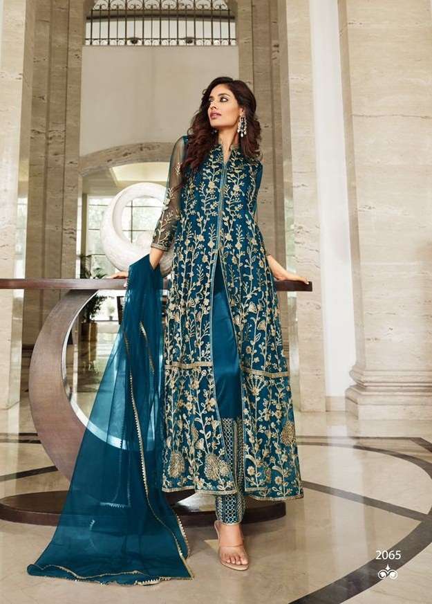 DESIGNER TRENDY WEDDING PARTY WEAR BUTTERFLY RAMA NET LONG SALWAR SUIT SENHORA SHARMIN 2065