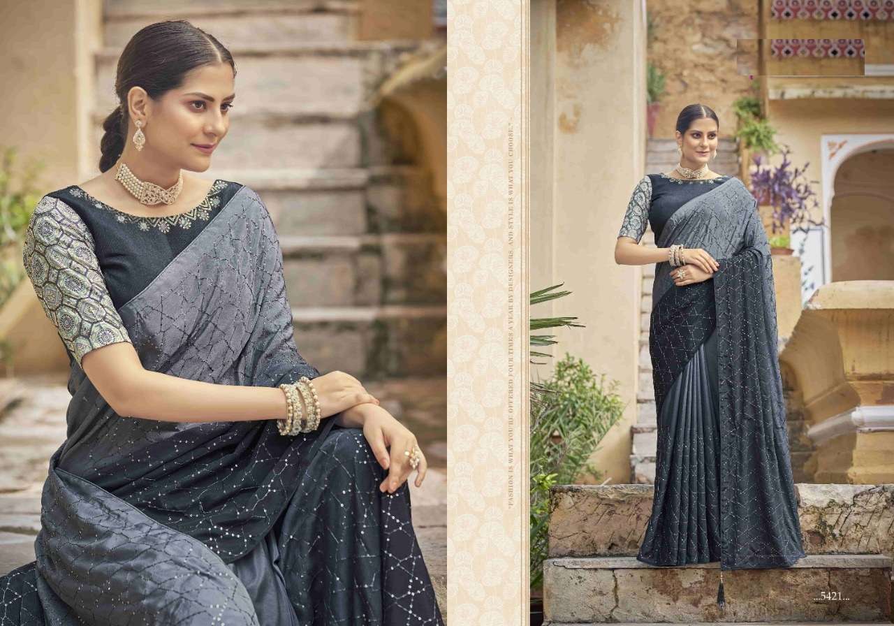 NEW DESIGNER PARTY WEAR GREY SAREE IN CHINON FABRIC COLLECTION KF COCKTAIL 5421