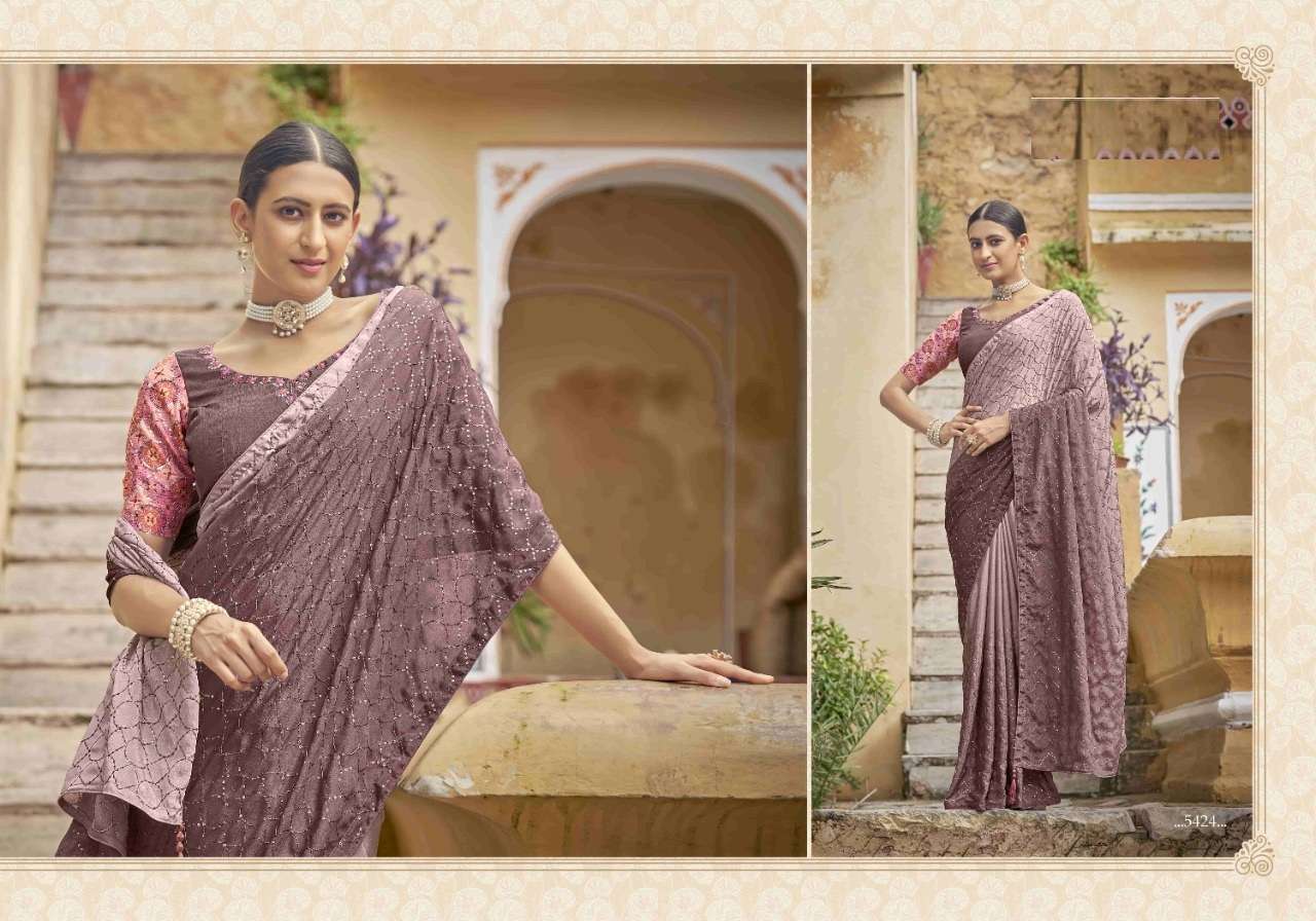 NEW DESIGNER PARTY WEAR PINK SAREE IN CHINON FABRIC COLLECTION KF COCKTAIL 5424