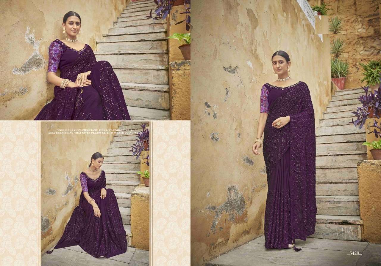 NEW DESIGNER PARTY WEAR PURPLE SAREE IN CHINON FABRIC COLLECTION KF COCKTAIL 5428