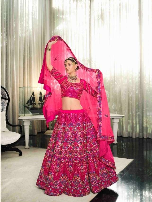 PINK DESIGNER FANCY NEW TRENDY BRIDAL WEDDING PARTY WEAR SILK LEHENGA CHOLI KF GULDASTA 13 2145