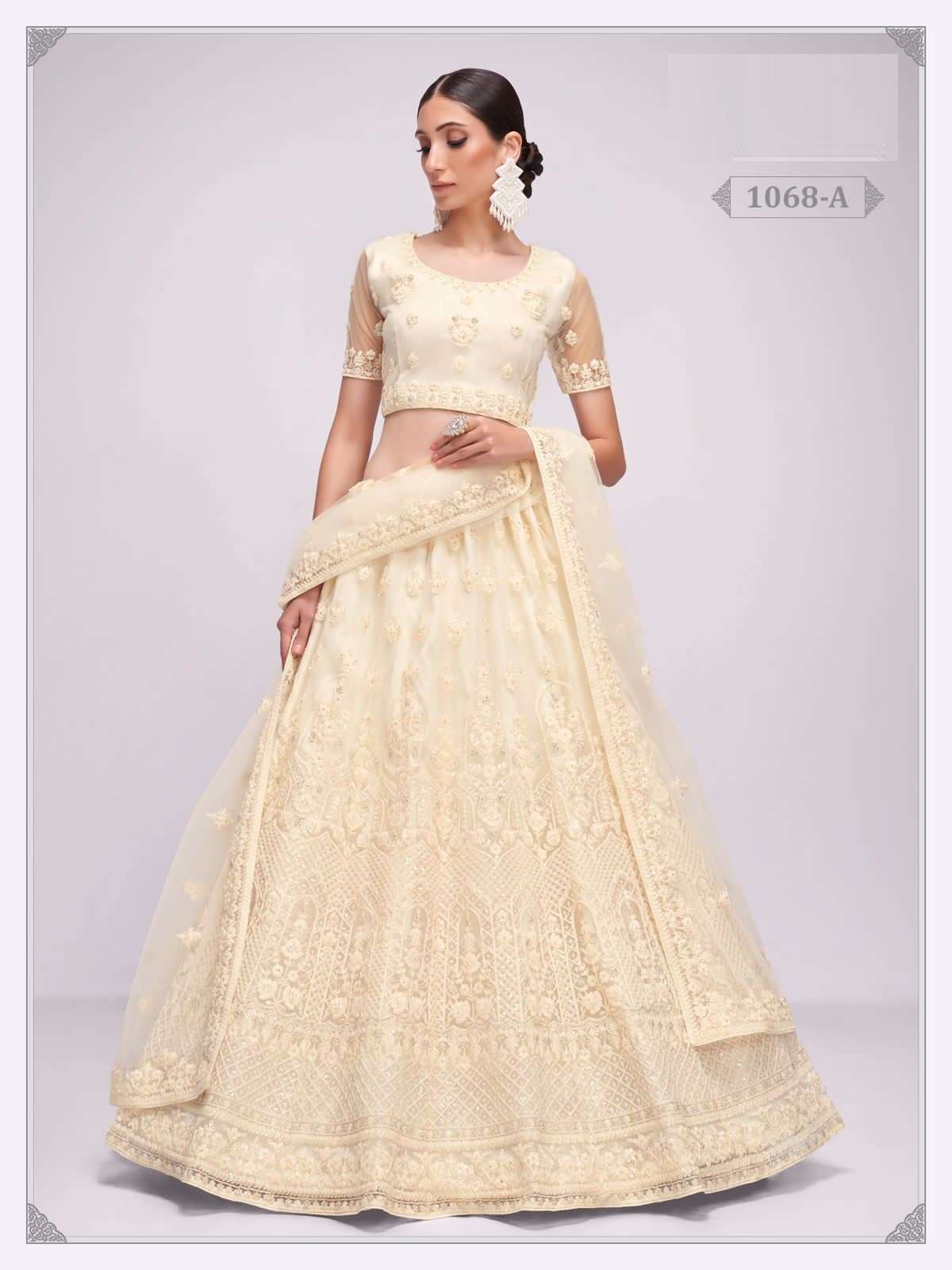 PREMIUM BRIDAL WEAR DESIGNER HEAVY WHITE NET LEHENGA NEW DESIGN 1068A