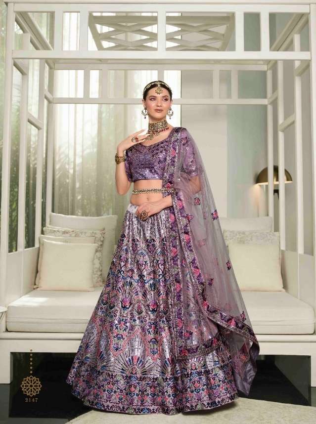 PURPLE DESIGNER FANCY NEW TRENDY BRIDAL WEDDING PARTY WEAR SILK LEHENGA CHOLI KF GULDASTA 13 2147