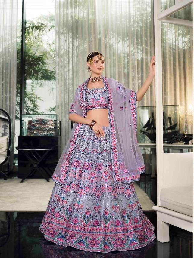 VIOLET DESIGNER FANCY NEW TRENDY BRIDAL WEDDING PARTY WEAR SILK LEHENGA CHOLI KF GULDASTA 13 2143