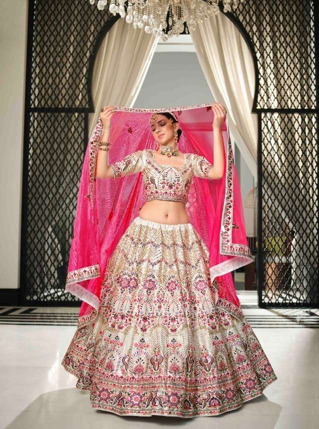 WHITE DESIGNER FANCY NEW TRENDY BRIDAL WEDDING PARTY WEAR SILK LEHENGA CHOLI KF GULDASTA 13 2146