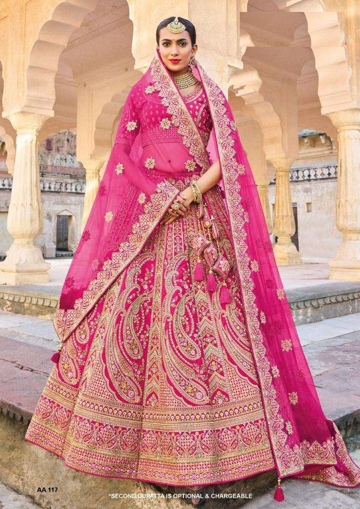 BEST DESIGNER BRIDAL PINK WEDDING WEAR HEAVY VELVET LEHENGA CHOLI TATHAASTU DST 117