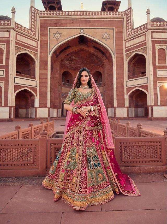 BEST DESIGNER BRIDAL WEDDING WEAR HEAVY VELVET LEHENGA CHOLI ROYAL 1008