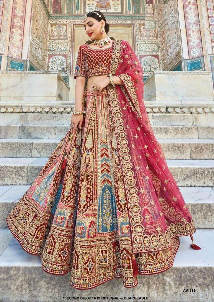 BEST DESIGNER BRIDAL WEDDING WEAR HEAVY VELVET LEHENGA CHOLI TATHAASTU DST 116