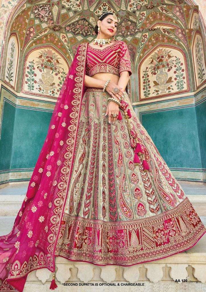 BEST DESIGNER BRIDAL WEDDING WEAR HEAVY VELVET LEHENGA CHOLI TATHAASTU DST 120