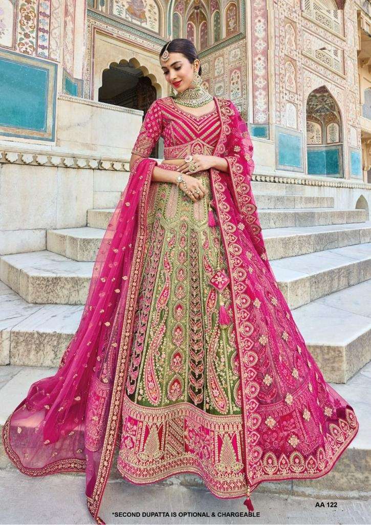 BEST DESIGNER GREEN BRIDAL WEDDING WEAR HEAVY VELVET LEHENGA CHOLI TATHAASTU DST 122