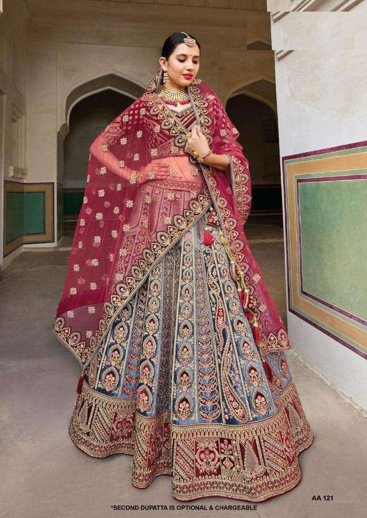 BEST DESIGNER GREY BRIDAL WEDDING WEAR HEAVY VELVET LEHENGA CHOLI TATHAASTU DST 121