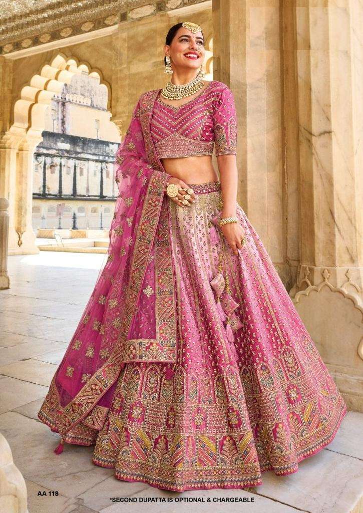 BEST DESIGNER PINK BRIDAL WEDDING WEAR HEAVY VELVET LEHENGA CHOLI TATHAASTU DST 118