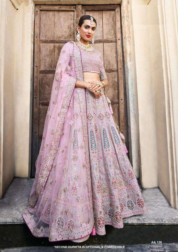 BEST DESIGNER PINK BRIDAL WEDDING WEAR HEAVY VELVET LEHENGA CHOLI TATHAASTU DST 126