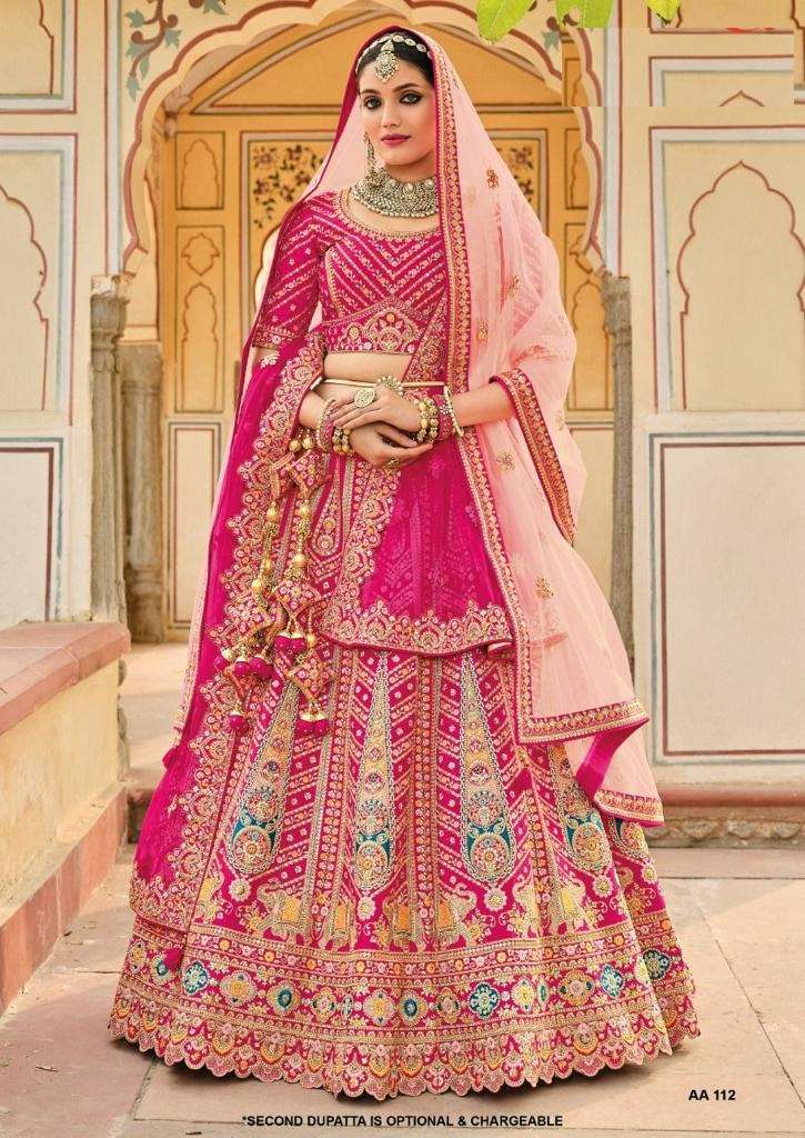 BEST DESIGNER RANI PINK BRIDAL WEDDING WEAR HEAVY VELVET LEHENGA CHOLI TATHAASTU DST 112