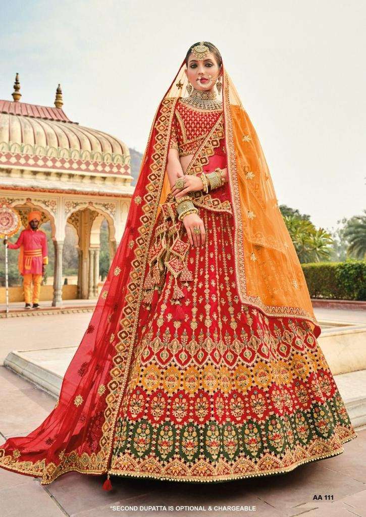 BEST DESIGNER RED BRIDAL WEDDING WEAR HEAVY VELVET LEHENGA CHOLI TATHAASTU DST 111