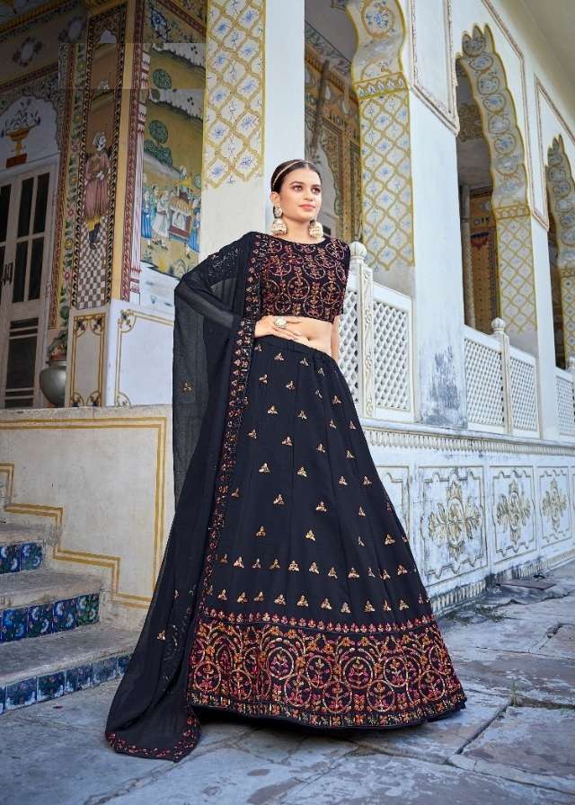 DESIGNER BLACK FANCY NEW TRENDY PARTY WEAR GEORGETTE SILK LEHENGA CHOLI KF GIRLISH 153