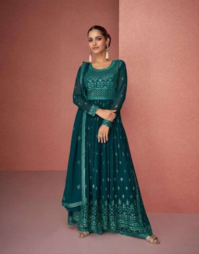 DESIGNER FANCY LONG ANARKALI GOWN SALWAR SUIT FOR WEDDING PARTY WEAR IN REAL GEORGETTE FABRIC AF SIYONA 9394