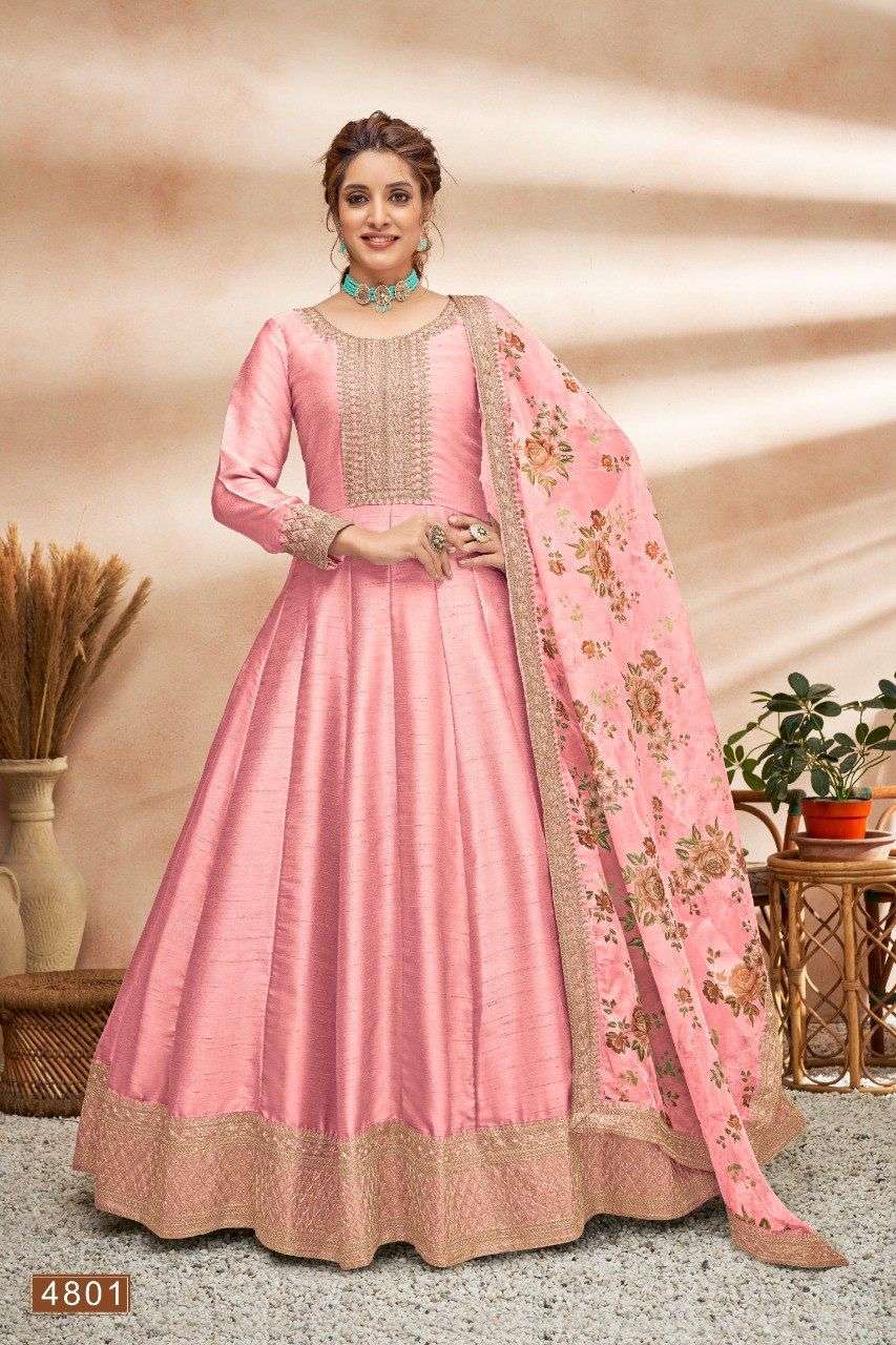 DESIGNER FANCY LONG ANARKALI SALWAR SUIT FOR WEDDING PARTY WEAR IN ART SILK WITH SEQUENCE THREAD WORK AANAYA 4801