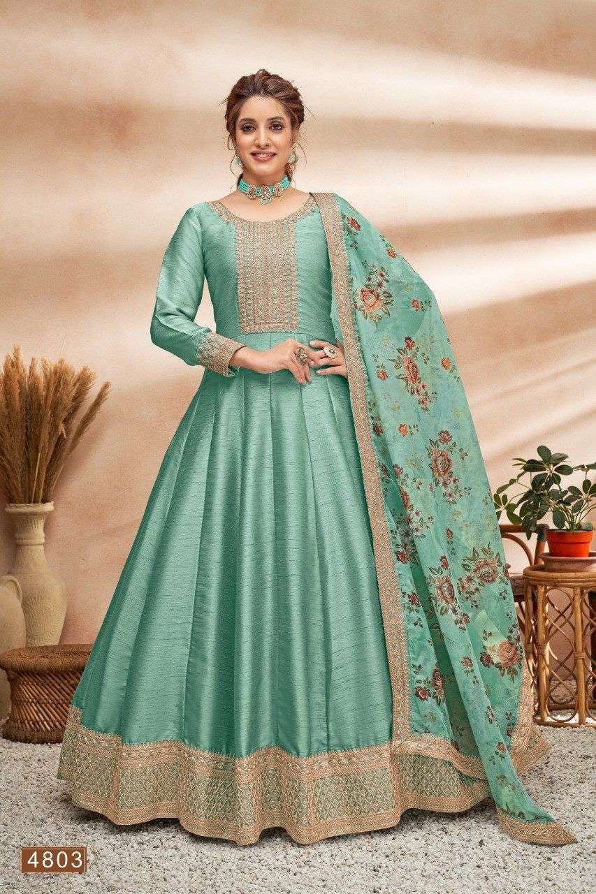 DESIGNER FANCY LONG ANARKALI SALWAR SUIT FOR WEDDING PARTY WEAR IN ART SILK WITH SEQUENCE THREAD WORK AANAYA 4803