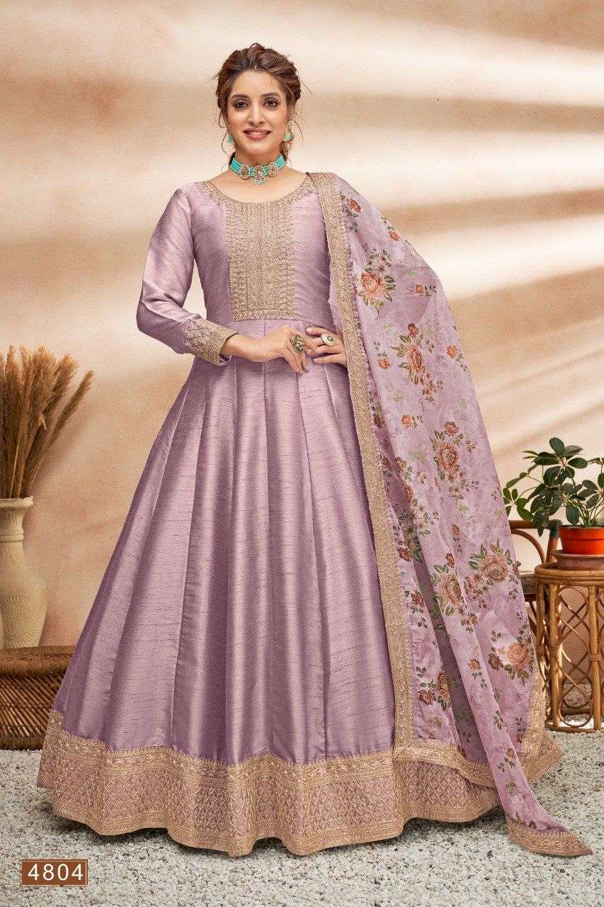 DESIGNER FANCY LONG ANARKALI SALWAR SUIT FOR WEDDING PARTY WEAR IN ART SILK WITH SEQUENCE THREAD WORK AANAYA 4804