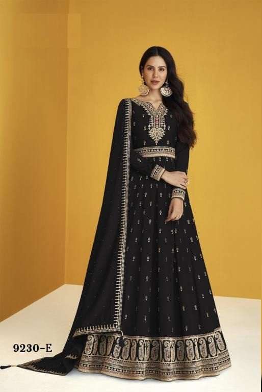 DESIGNER FANCY PARTY WEAR BLACK LONG ANARKALI SILK SALWAR SUIT AF HEERVA 9230E