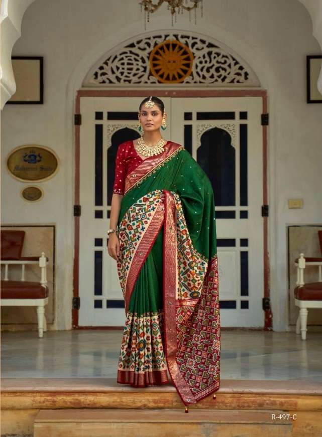 DESIGNER FANCY PARTY WEAR DESIGNER SILK FABRIC SAREE REVAA AARI SM 197 C