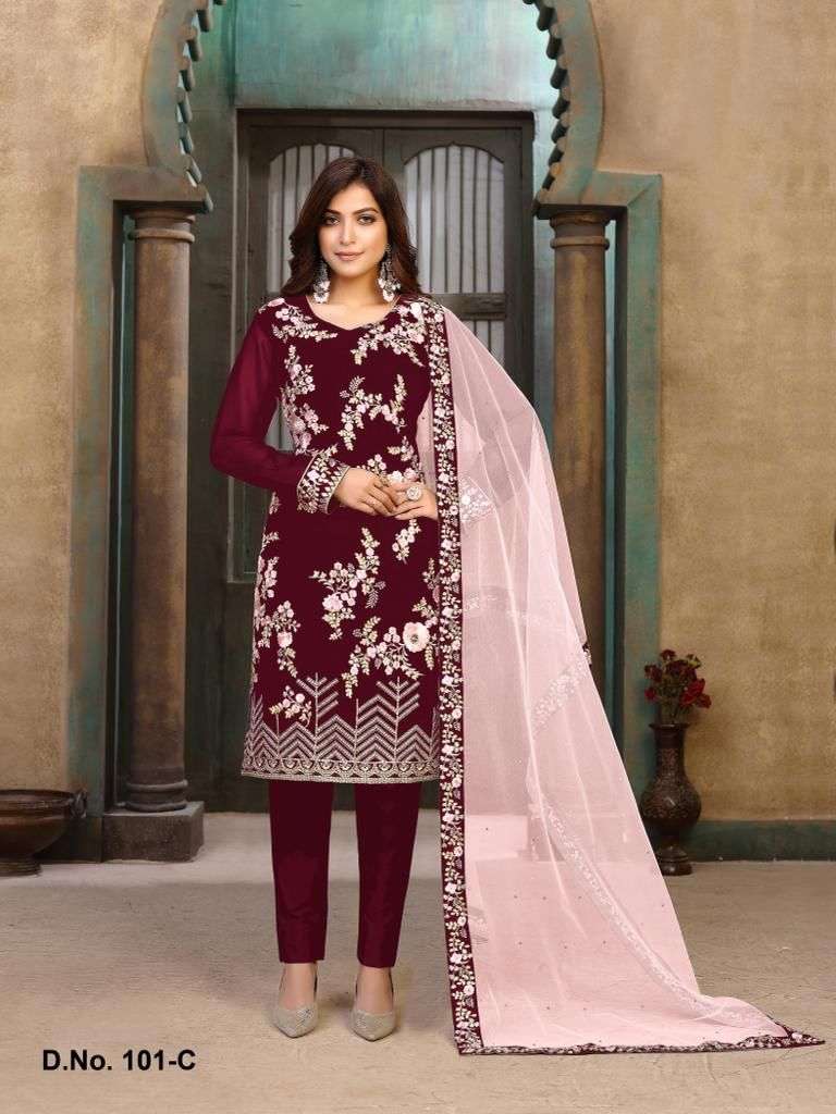 DESIGNER FANCY PARTY WEAR GEORGETTE MAROON SALWAR SUIT VAANI 101