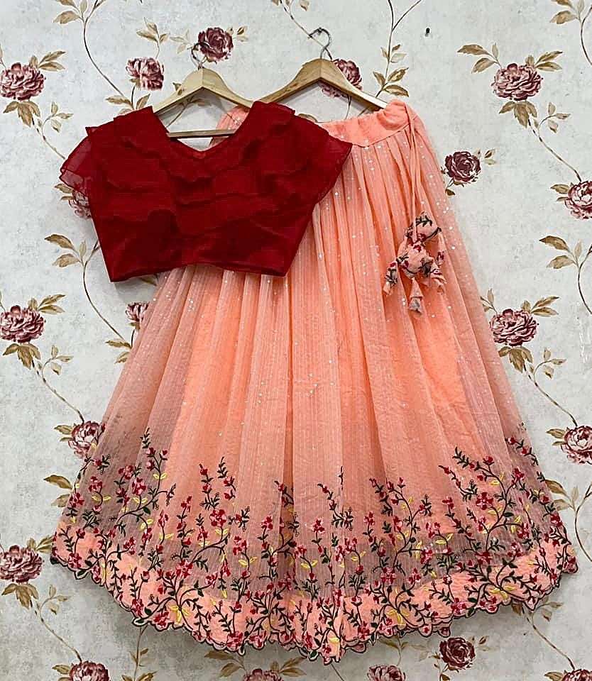 DESIGNER FANCY PARTY WEAR KIDS ORANGE LEHENGA CHOLI IN GEORGETTE FABRIC AF RAMA2