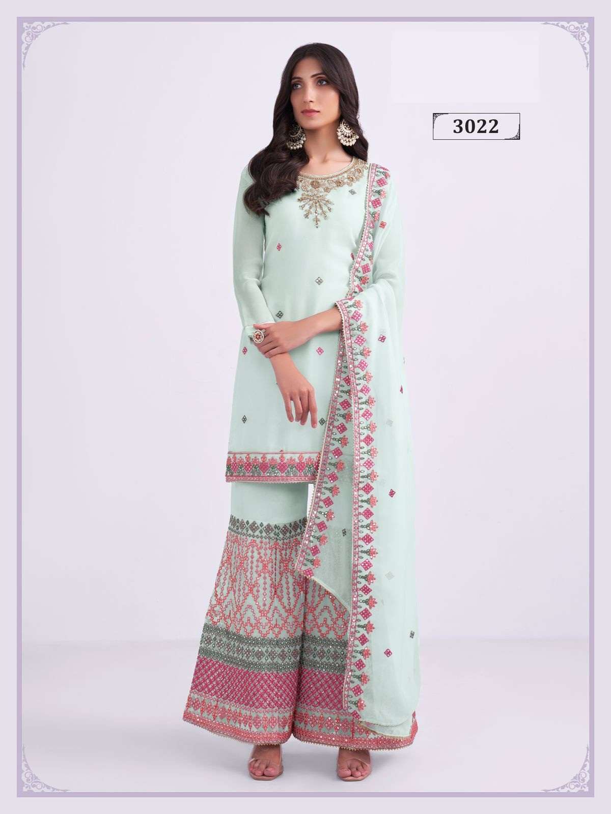 DESIGNER FANCY PARTY WEAR LIGHT BLUE SHARARA PALAZZO GEORGETTE SALWAR SUIT ALZ 3022