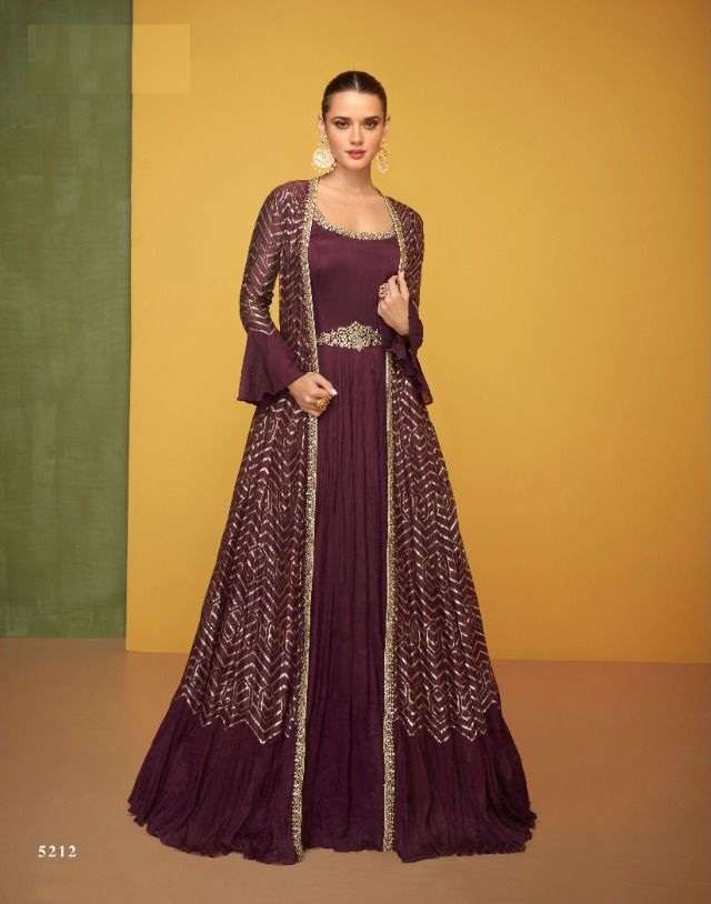 DESIGNER FANCY PARTY WEAR LONG ANARKALI GEORGETTE WINE MAROON SALWAR SUIT SAYURI PETALS 5212