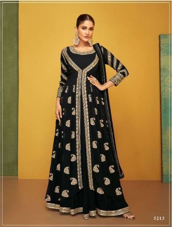 DESIGNER FANCY PARTY WEAR LONG ANARKALI GEORGETTE SALWAR BLACK SUIT SAYURI PETALS 5213