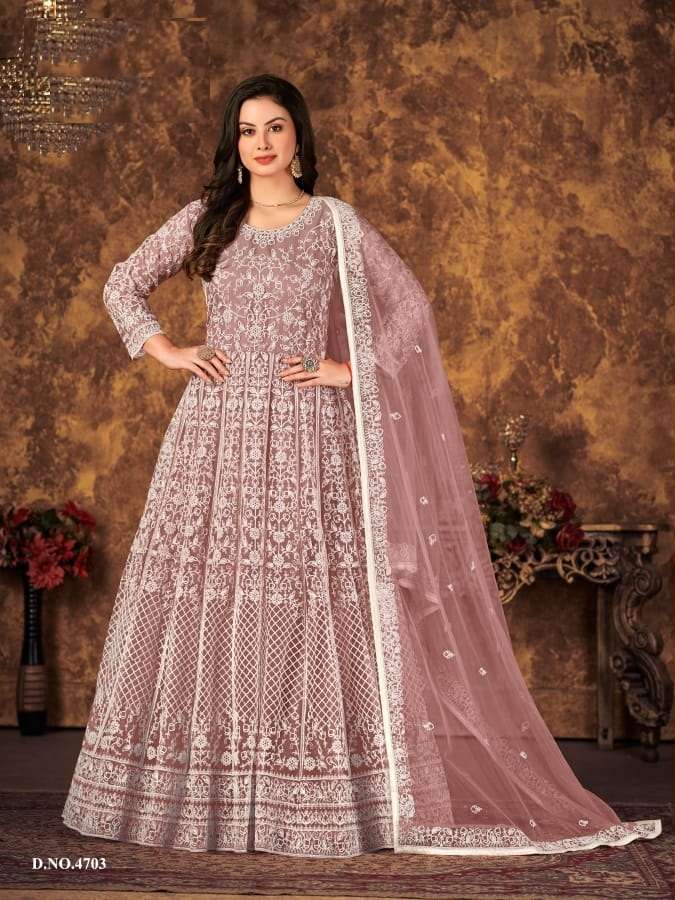 DESIGNER FANCY PARTY WEAR PEACE LONG ANARKALI NET SALWAR SUIT AANAYA 4703