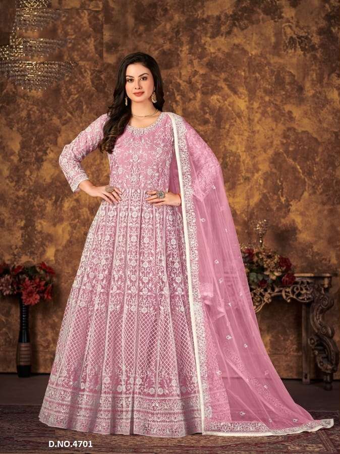 DESIGNER FANCY PARTY WEAR PINK LONG ANARKALI NET SALWAR SUIT AANAYA 4701