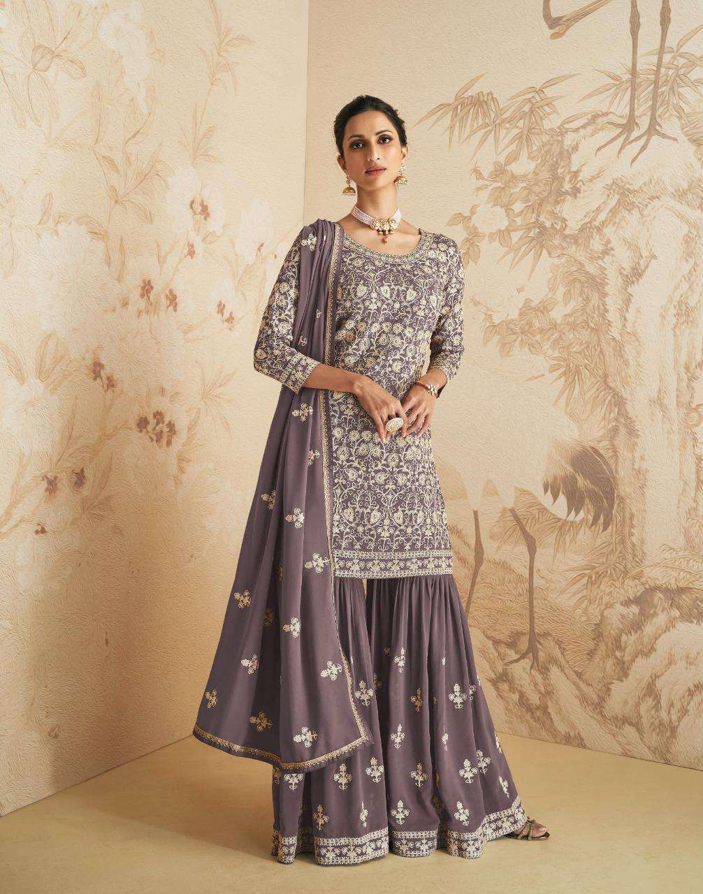 DESIGNER FANCY PARTY WEAR SHARARA PALAZZO GEORGETTE SALWAR SUIT AF ELAN 9408