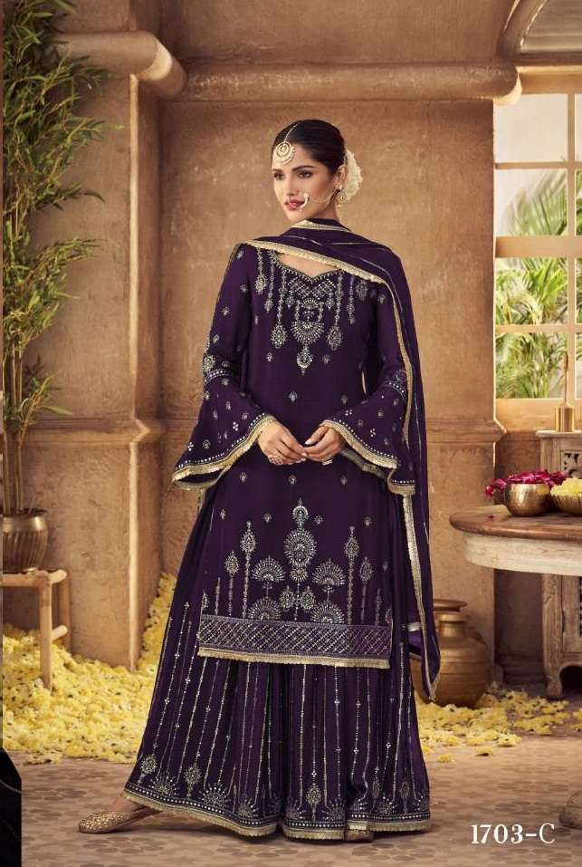 DESIGNER FANCY PARTY WEAR SHARARA PALAZZO GEORGETTE SALWAR SUIT JG GLOSSY 1703 C